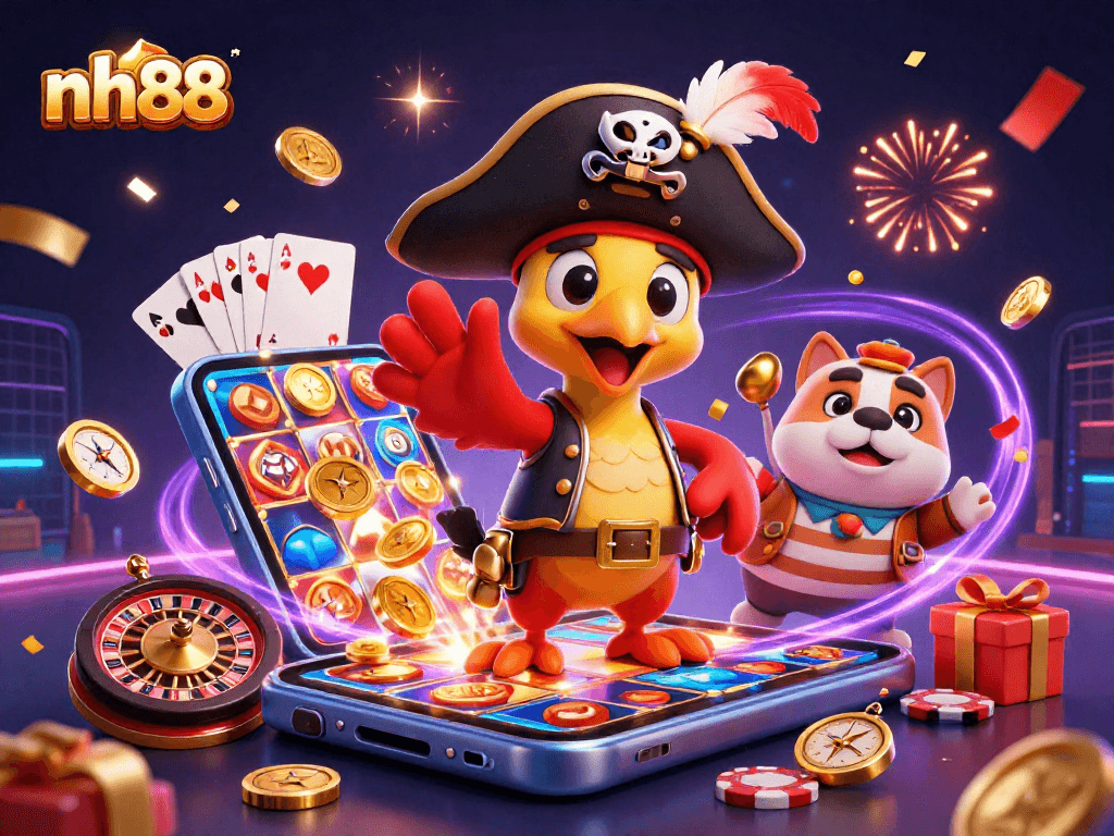 Experience thrilling gaming with nh88's vibrant 3D slots and gaming characters.