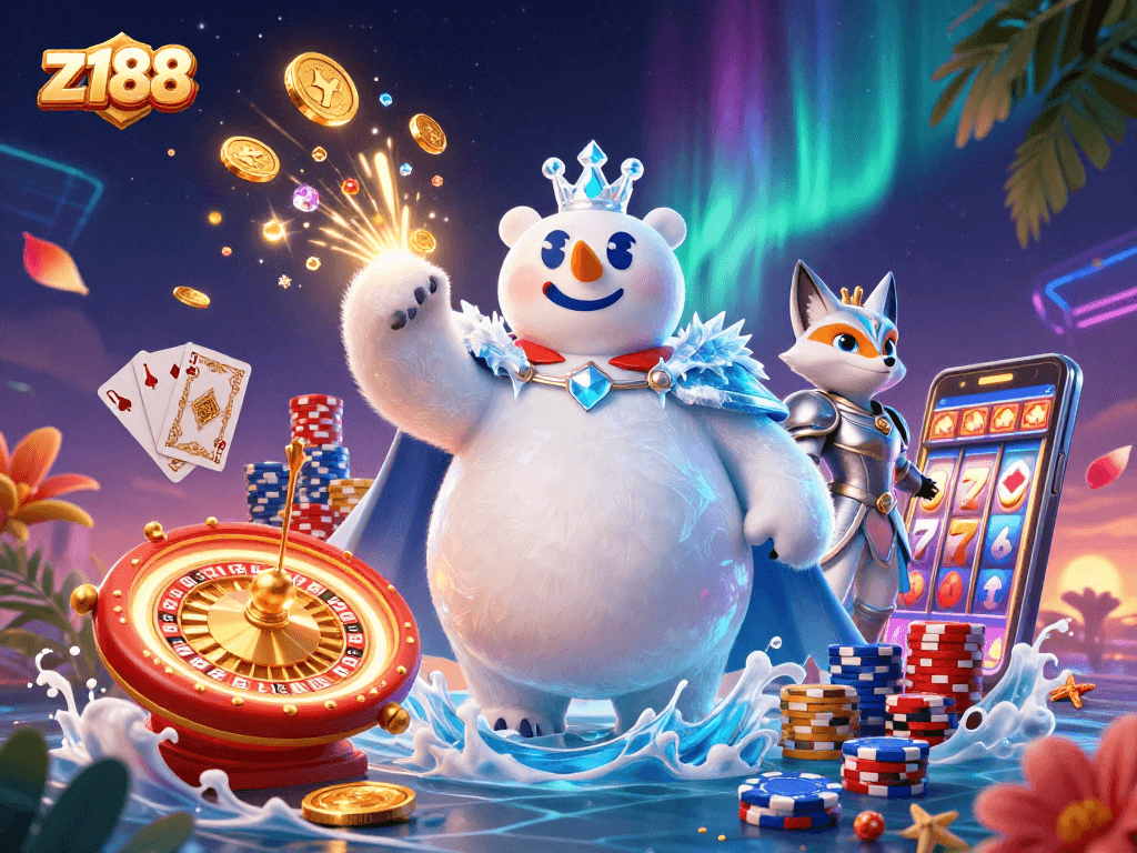 Experience the excitement of z188 with a gaming scene featuring dynamic characters and vibrant casino elements.