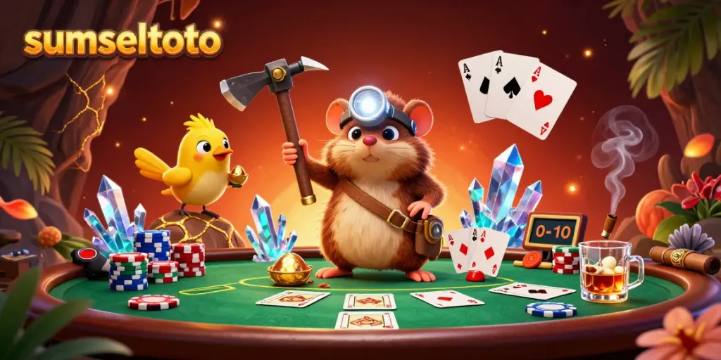 Experience the excitement of sumseltoto with a dynamic casino scene full of vibrant characters and gaming elements.