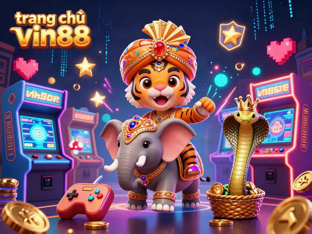 Experience excitement at trang chủ vin88 with a vibrant casino scene featuring colorful 3D elements and engaging characters.