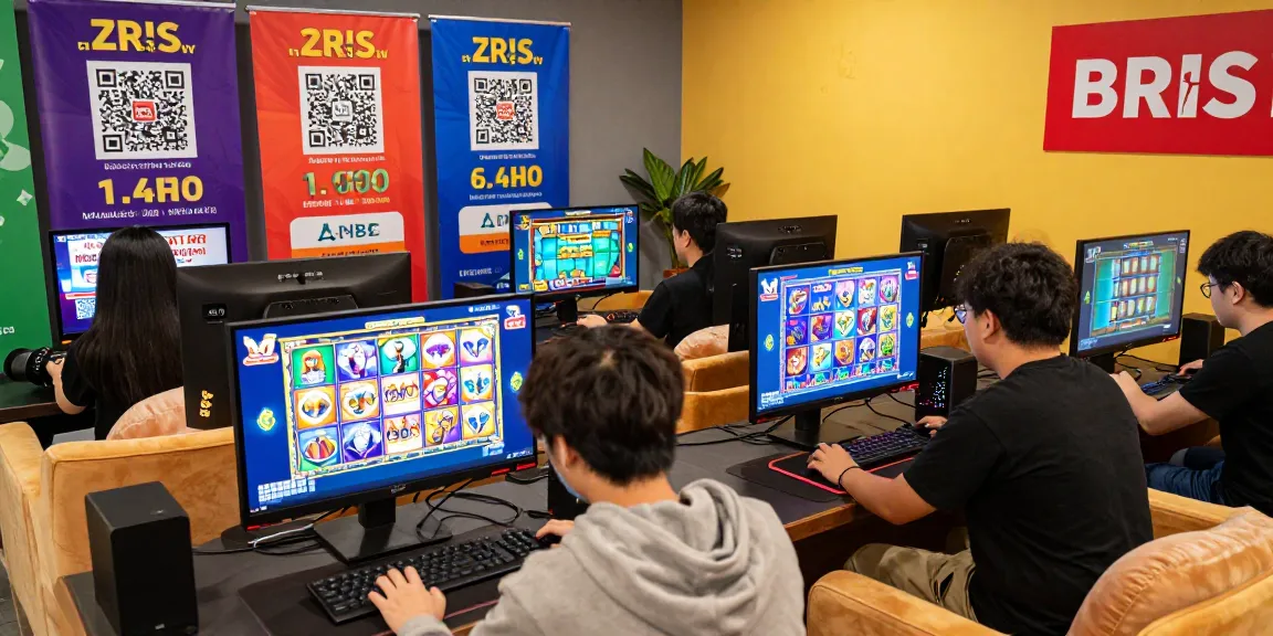 An engaging online gaming scene at https://www.fridacamden.co.uk/ featuring players enjoying colorful slot games and QRIS payment options.