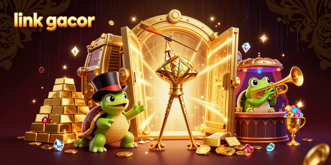 Experience thrilling wins with link gacor in a lively 3D casino scene filled with treasures.