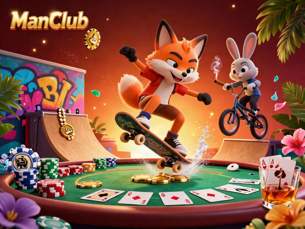 ManClub players engaging in high-energy gaming with 3D characters and vibrant casino elements.