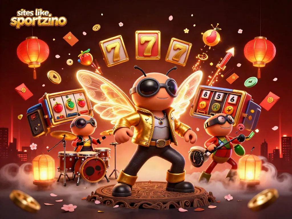 Experience dynamic gameplay with sites like sportzino featuring vibrant slot reels and casino-themed elements.