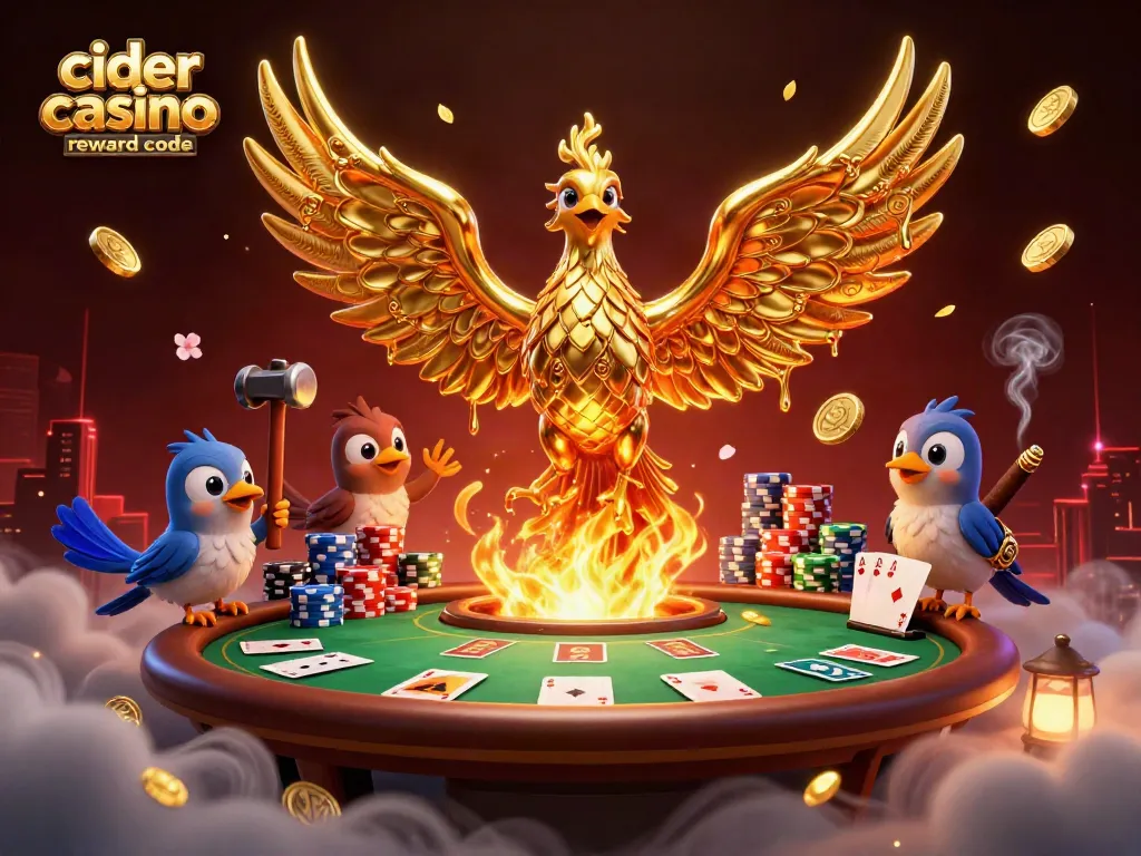 Experience the thrill of Cider Casino reward code bonuses with vibrant poker-themed elements and golden symbols.