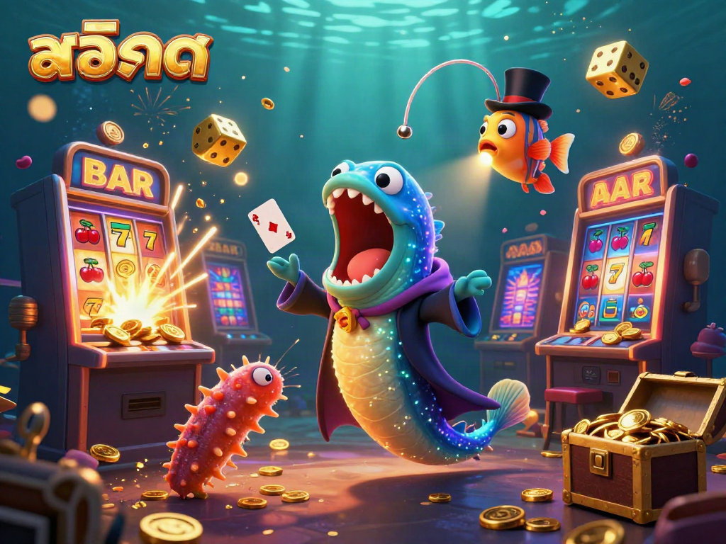 Experience thrilling สล็อต magic with enchanting sea creatures performing tricks amid vibrant game elements.