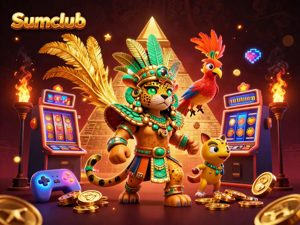 Experience thrilling gameplay at Sumclub with a vibrant casino scene featuring slots and colorful game elements.