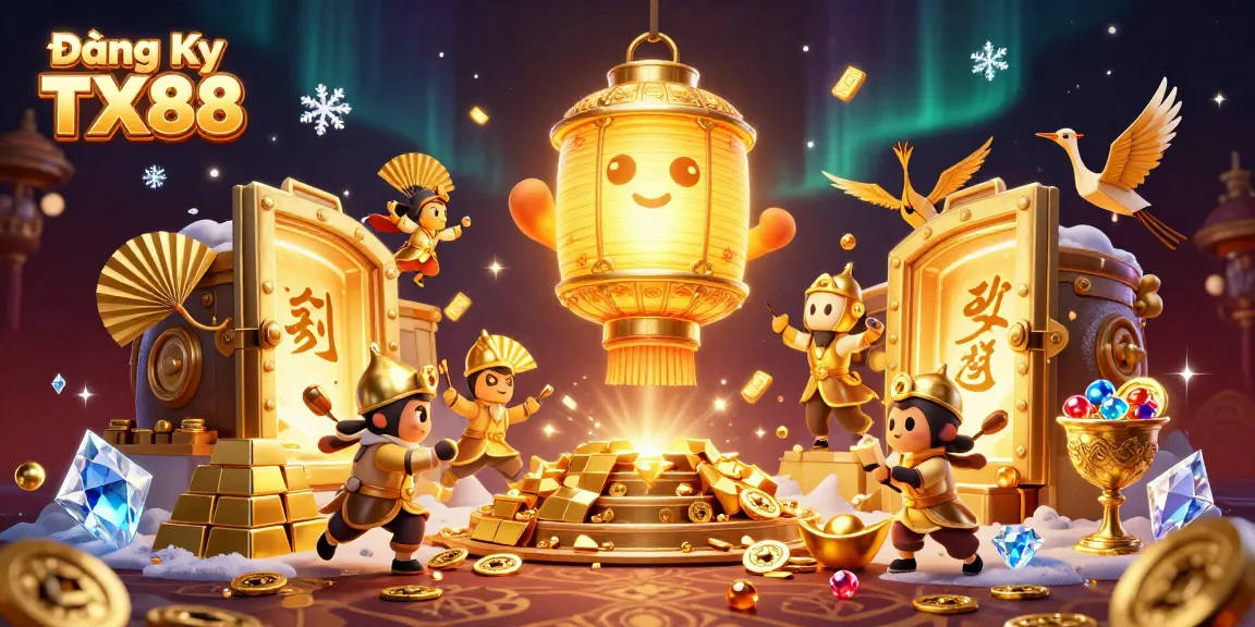 Experience excitement at Đăng Ký TX88 with vibrant casino elements and golden treasures.