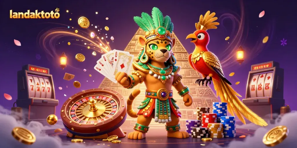 Permainan slot menarik di landaktoto dengan karakter jaguar dan burung quetzal.