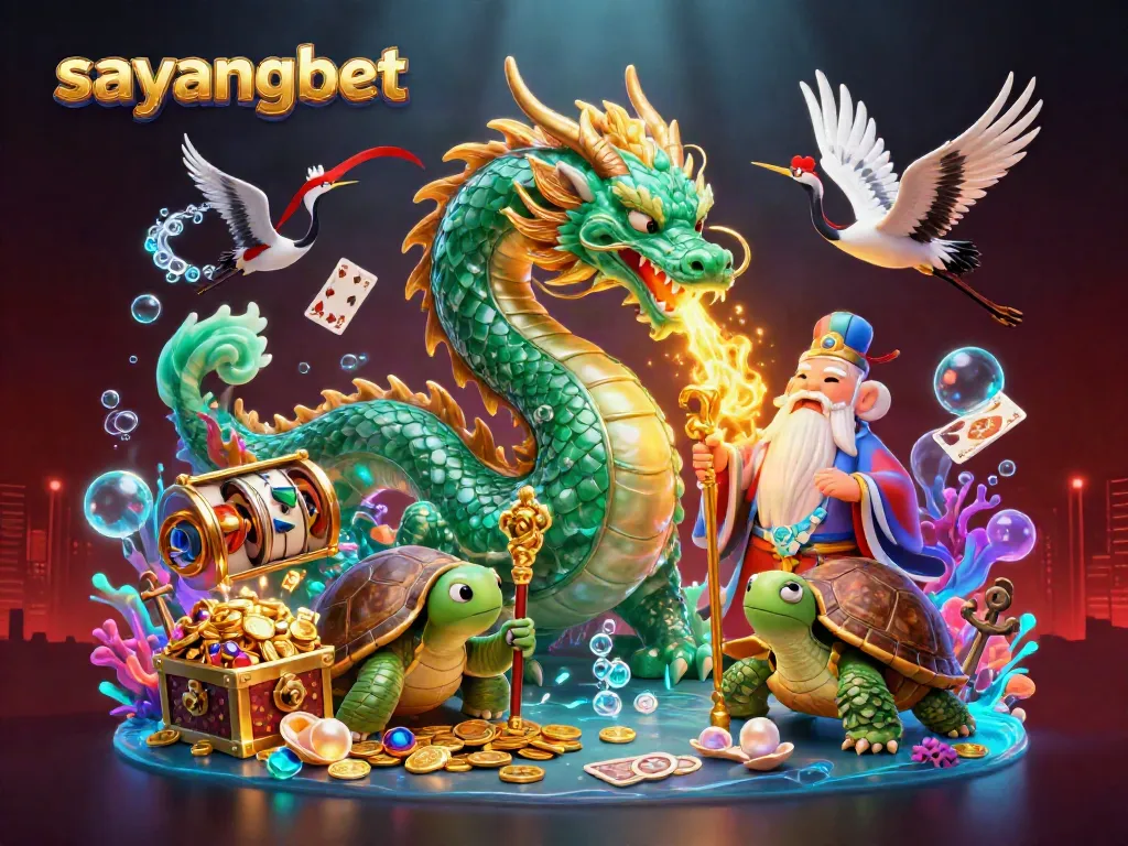 Play dynamic games with sayangbet as a dragon and wise sage create a vibrant casino undersea scene.