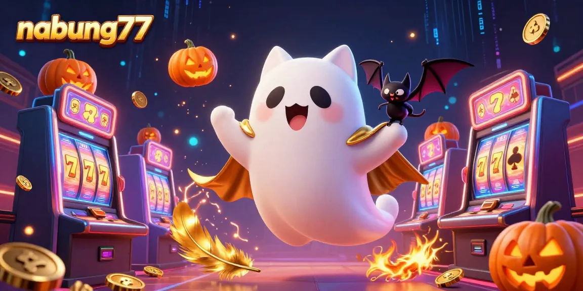 Engage with nabung77's ghost cat and vampire bat in a vibrant casino adventure.