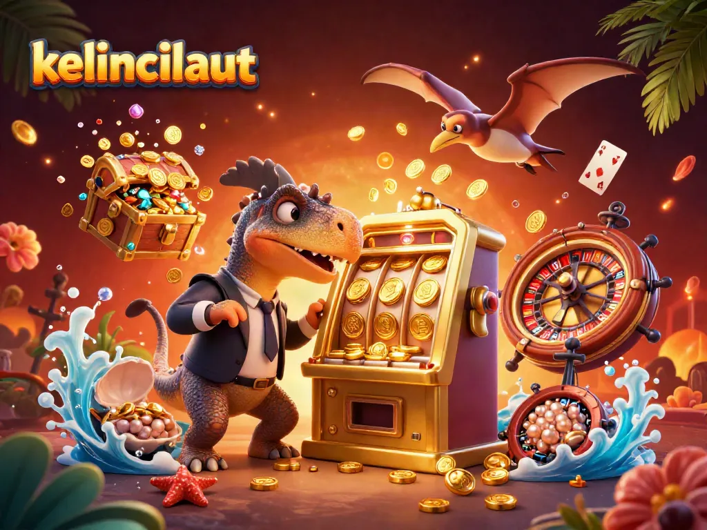 Engage with kelincilaut as a colorful pachycephalosaurus wins a jackpot in a vibrant casino scene.