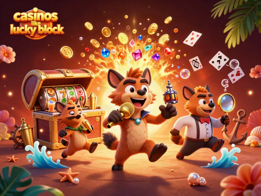 Join the fun at casinos like lucky block with this vibrant, dynamic casino scene featuring cartoon hyenas.