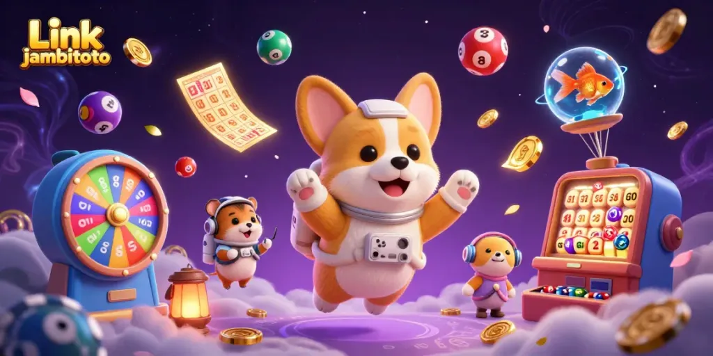 Experience the thrill of chance with Link jambitoto, showcasing vibrant lottery elements and playful characters.