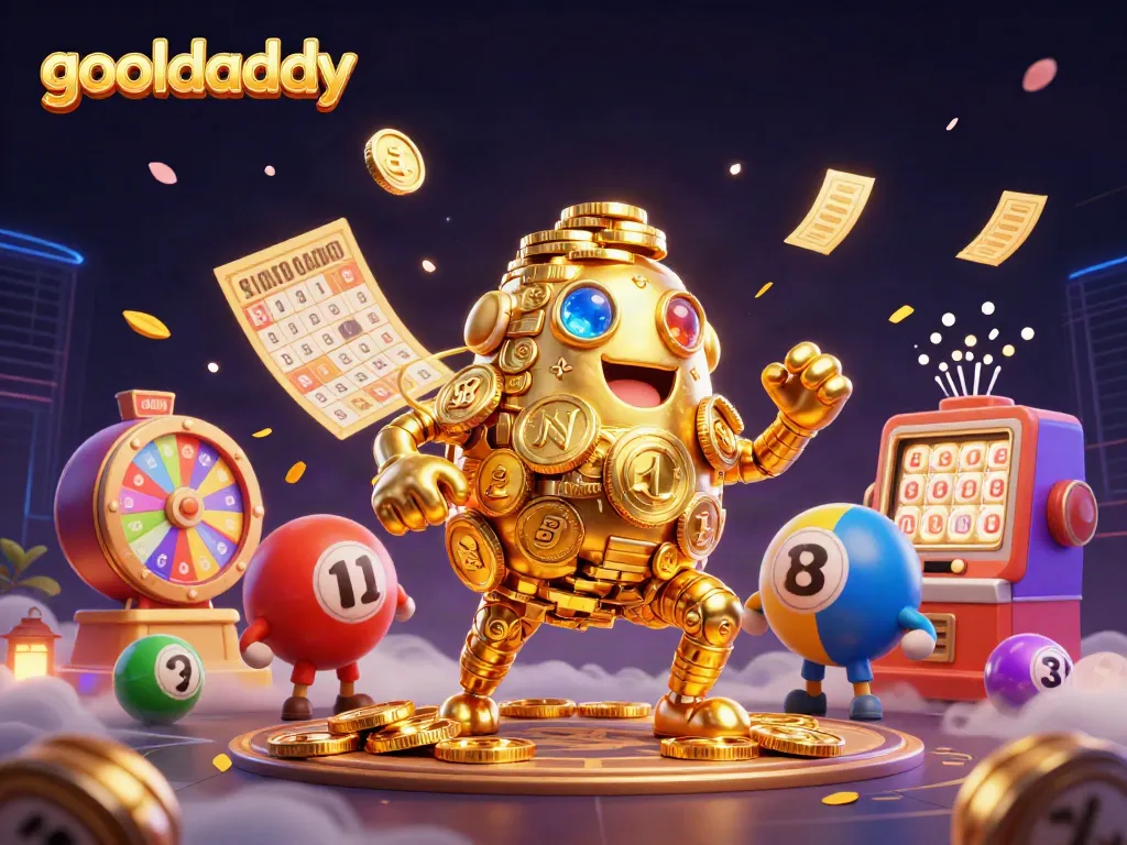 Experience the thrill of goaldaddy with vibrant 3D golden golem and dynamic gaming elements showcasing excitement.