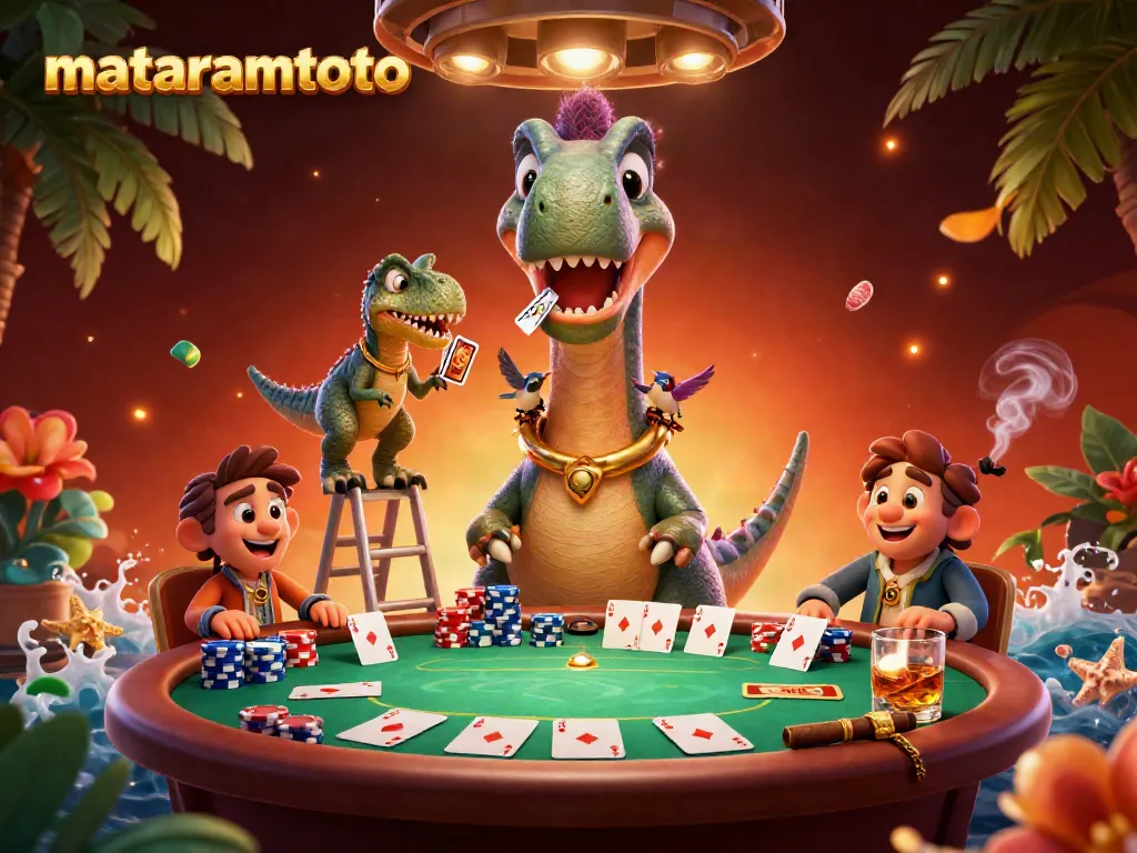 Experience thrilling poker action at Mataramtoto with playful characters and vibrant casino elements
