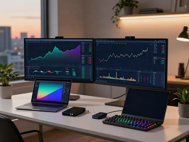 Real-time market data API displayed on modern crypto trading setup with advanced analytics tools and digital wallet.