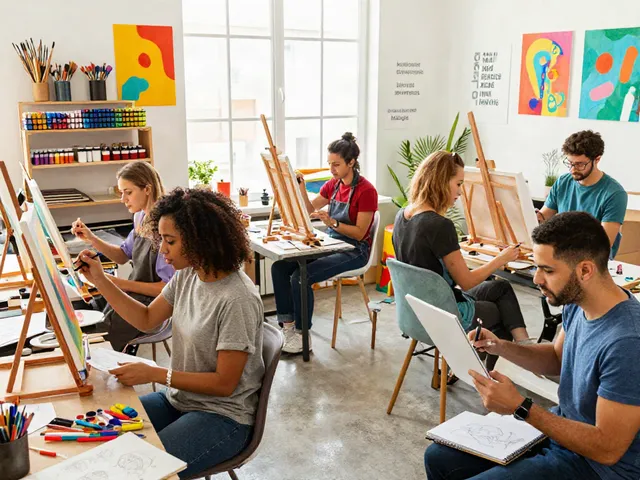 Artists collaborating with vibrant markers wholesale in a creative studio setting