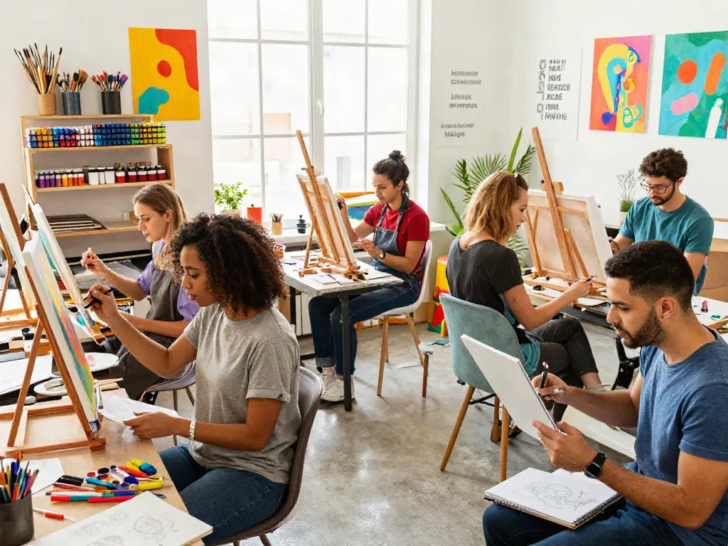 Artists collaborating with vibrant markers wholesale in a creative studio setting