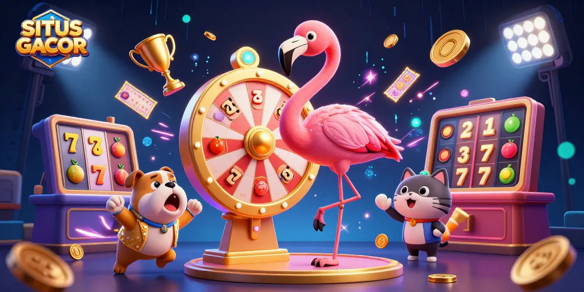 Engaging scene showcasing SITUS GACOR with thrilling slot reels and an excited bulldog contestant.