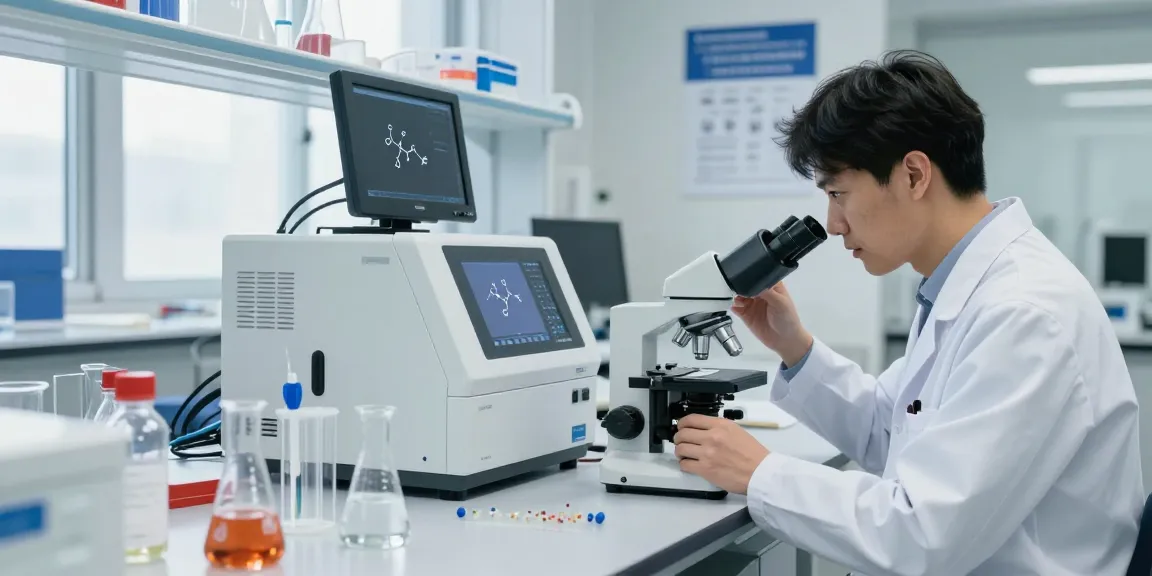 Scientist examining derek peptides in a modern lab setting