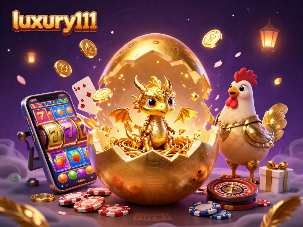 Experience thrilling slot gameplay with luxury111 illustrated, featuring a golden dragon atop poker chips.