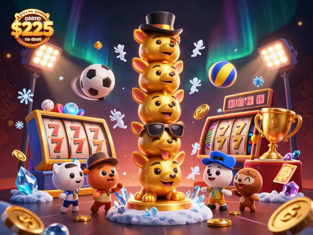 Win big with the yabby casino $225 no deposit bonus showcasing vibrant gaming elements in a dynamic 3D scene.
