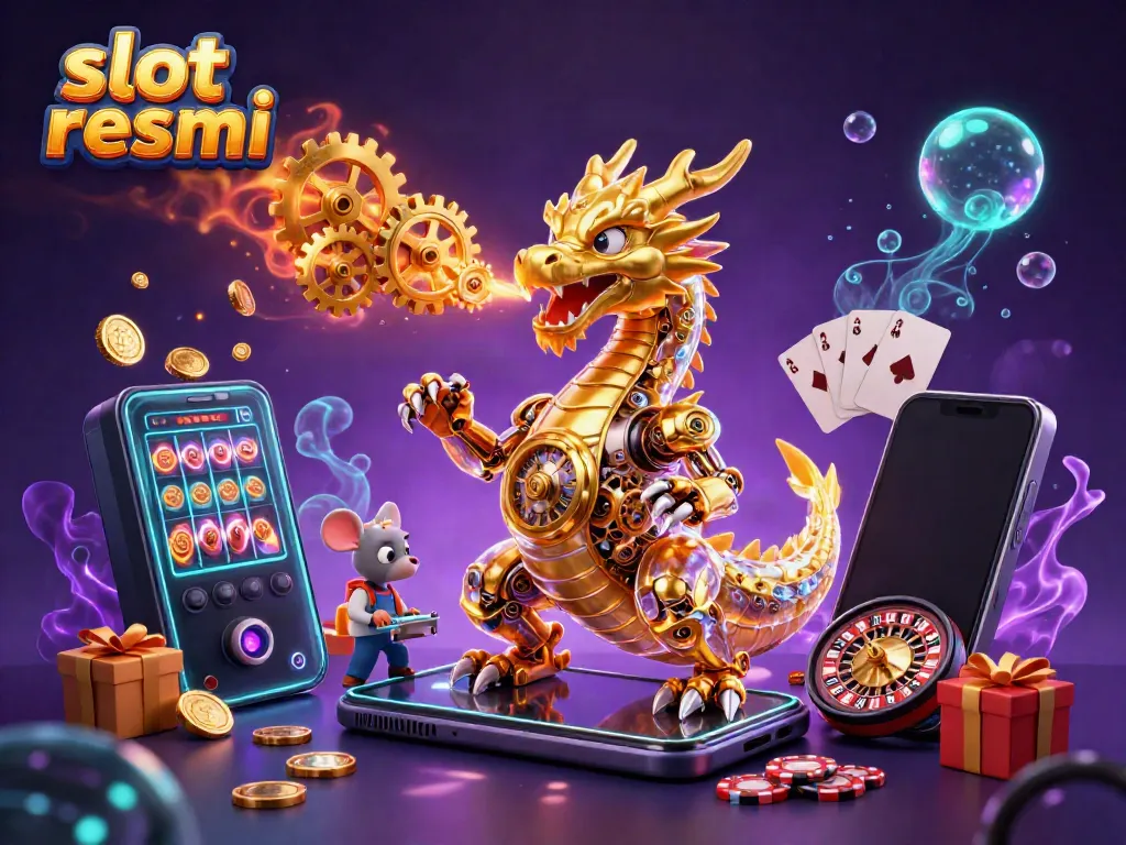 Experience excitement with a golden dragon showcasing slot resmi magic, amidst spinning reels and glowing effects.