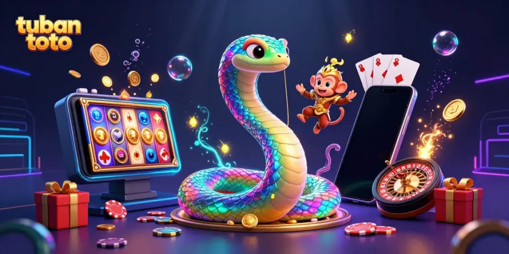Engaging tuban toto scene with colorful characters, vibrant casino elements, and immersive effects.