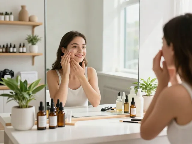 Where to buy glow peptides skincare scene with a woman applying serum, bright and inviting atmosphere.