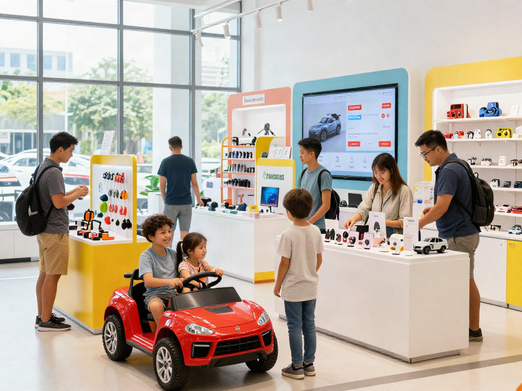 Engaging shopping experience at SanumStore with diverse customers exploring products.