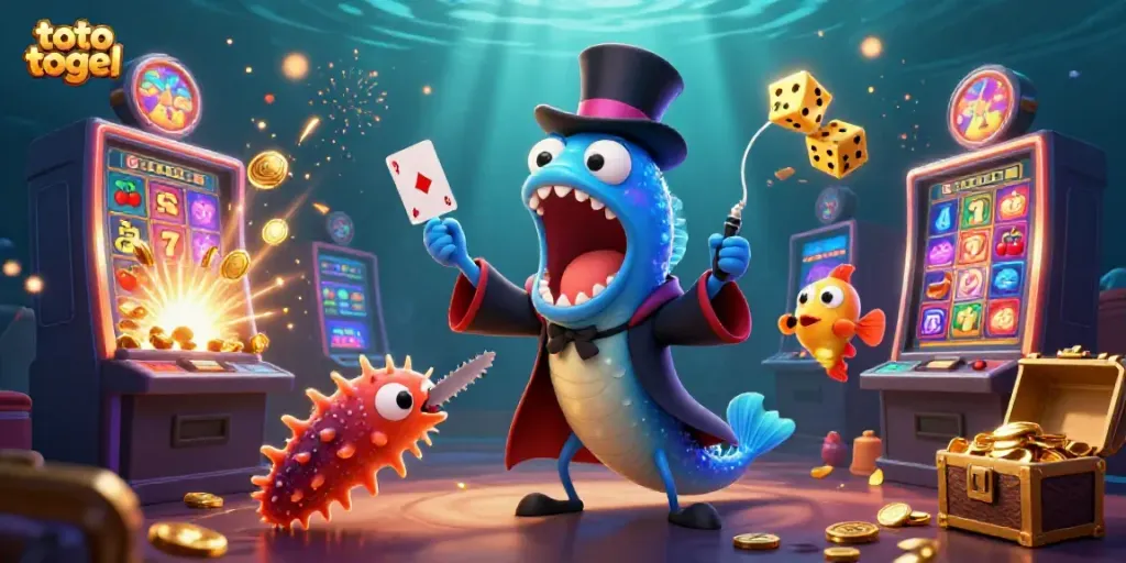 Experience the excitement of toto togel with vibrant underwater casino characters and jackpot elements.