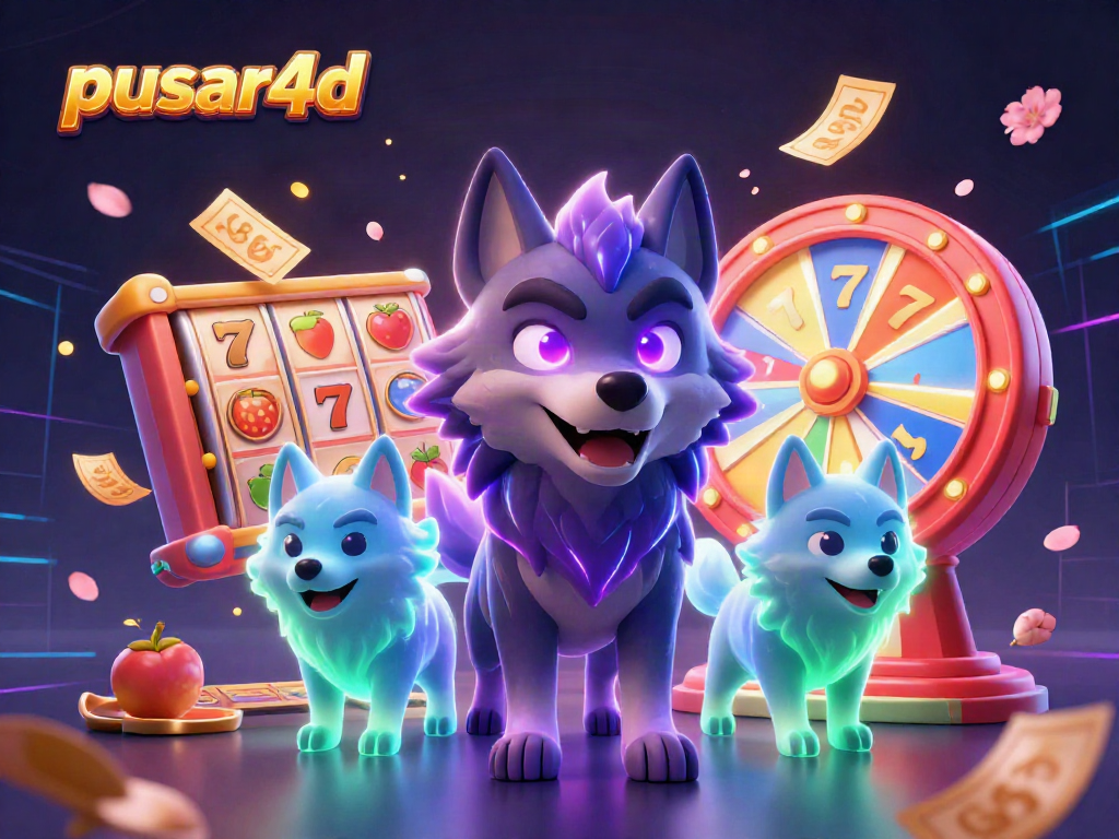 Spin and win with pusar4d's thrilling slot reels surrounded by energetic ghostly wolves.