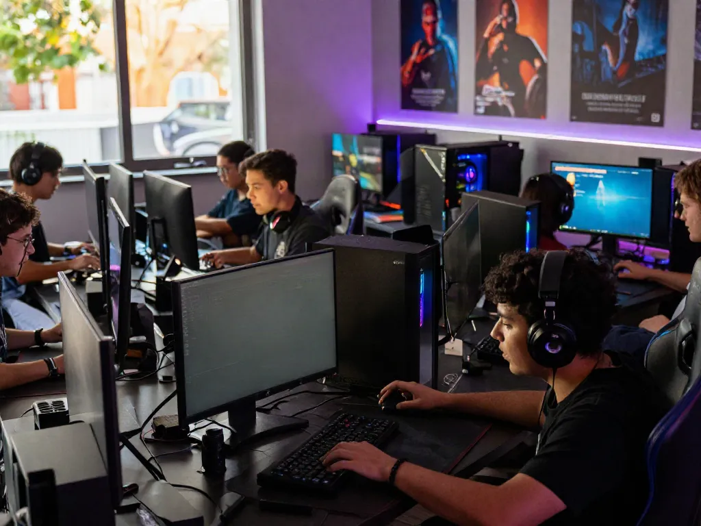 Engaged gamers in dynamic online gaming scene highlighting hargatoto platform excitement.