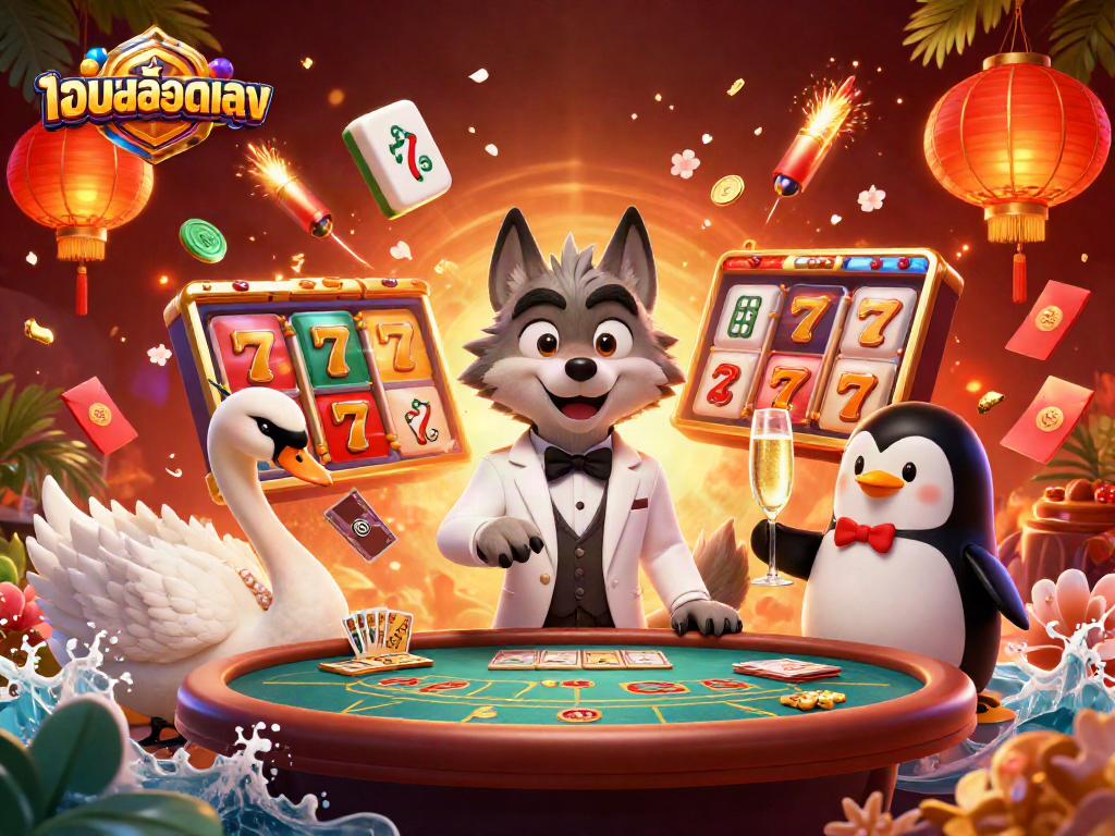 Spin to win with เว็บสล็อตตรง in this vibrant casino scene full of excitement and energy.