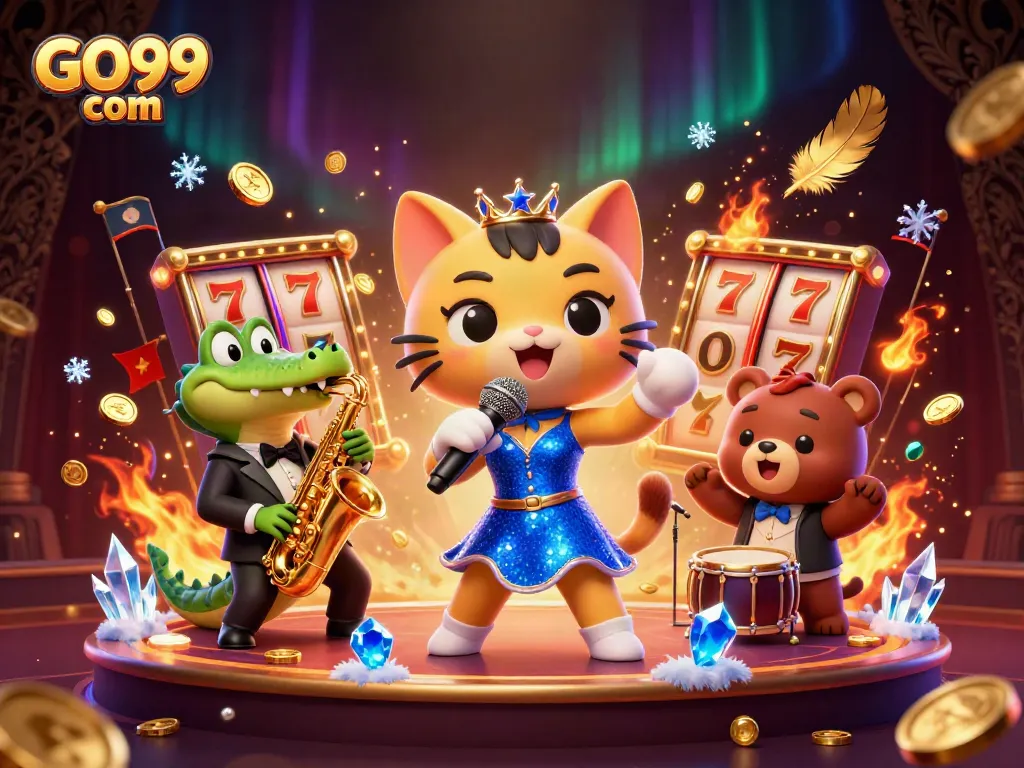 Experience thrilling gameplay at GO99 com with a vibrant casino scene filled with exciting characters and elements.