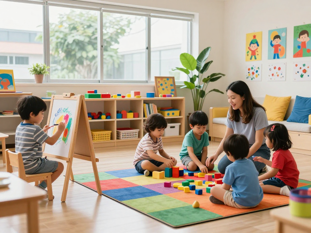 Engaging classroom for Kindergarten Singapore with children exploring and learning.