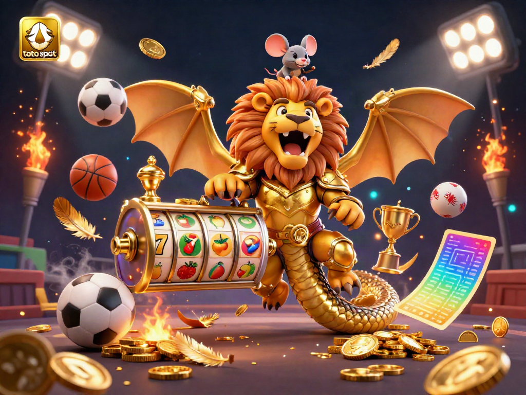 Experience the excitement of toto slot with a golden chimera and dynamic game elements in a vibrant 3D scene.