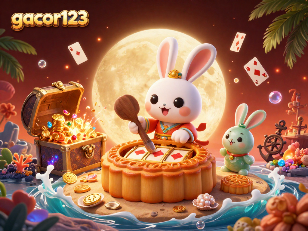 Experience slot jackpots with gacor123 featuring a moon rabbit and poker chips!