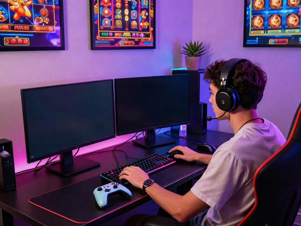 Player enjoying Slot MAHJONGJP88 on a vibrant gaming setup