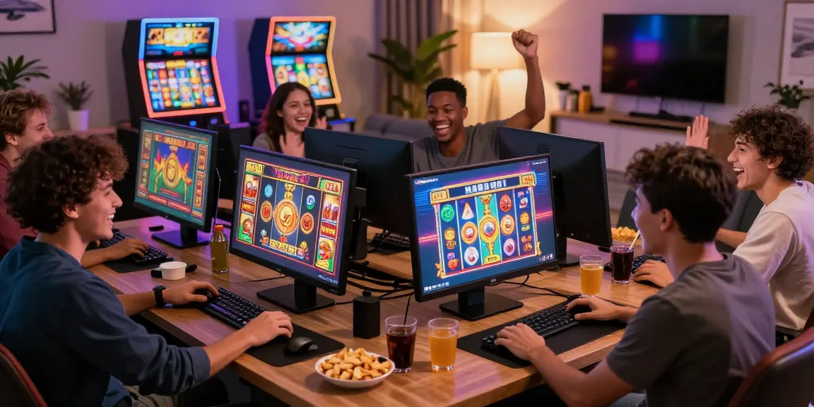 People enjoying bandar slot games together in a lively gaming environment.