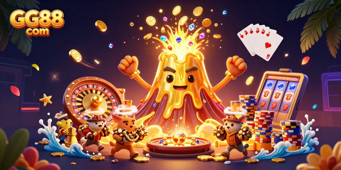 Experience excitement with GG88 com's vibrant casino scene filled with coins, treasures, and winning moments
