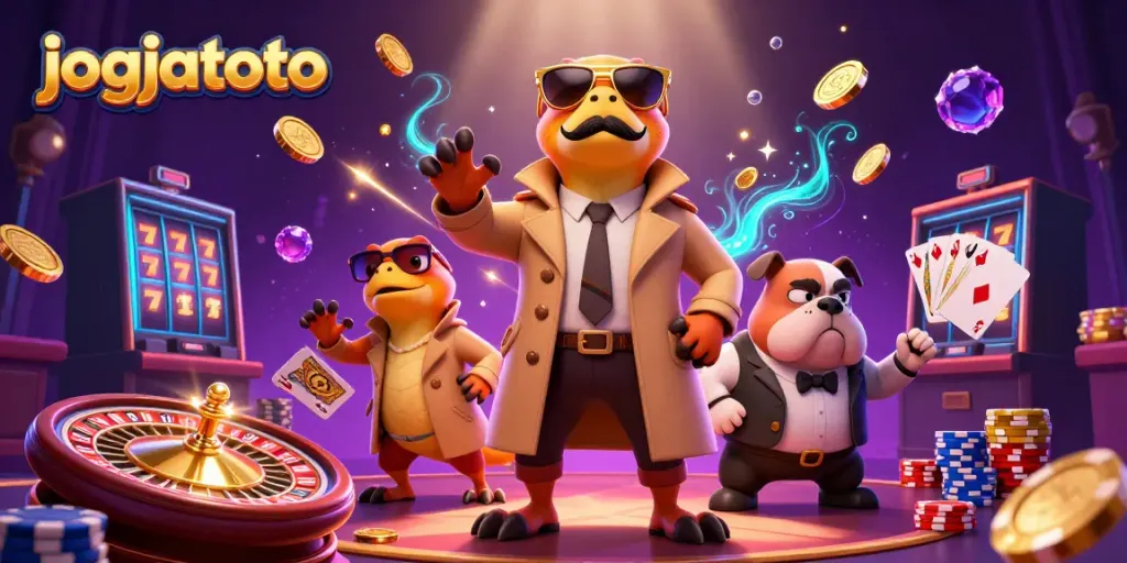 Experience thrilling gaming with jogjatoto's VIP entrance, showcasing raptors in disguise and casino excitement.