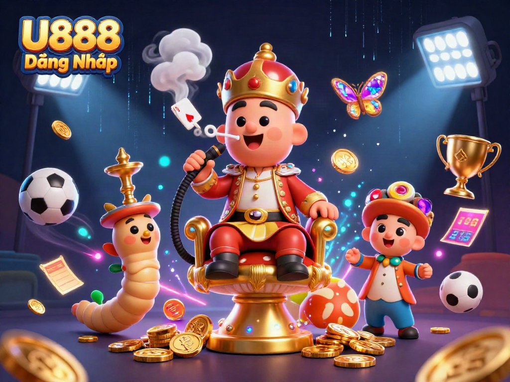 Experience thrilling gaming at U888 Đăng Nhập, surrounded by vibrant sports elements and dynamic 3D visuals.