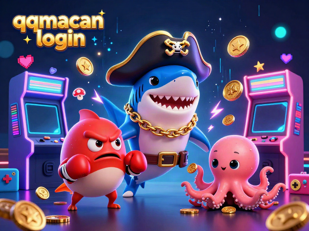 Join the adventure with qqmacan login featuring a pirate shark and casino-themed gaming elements.