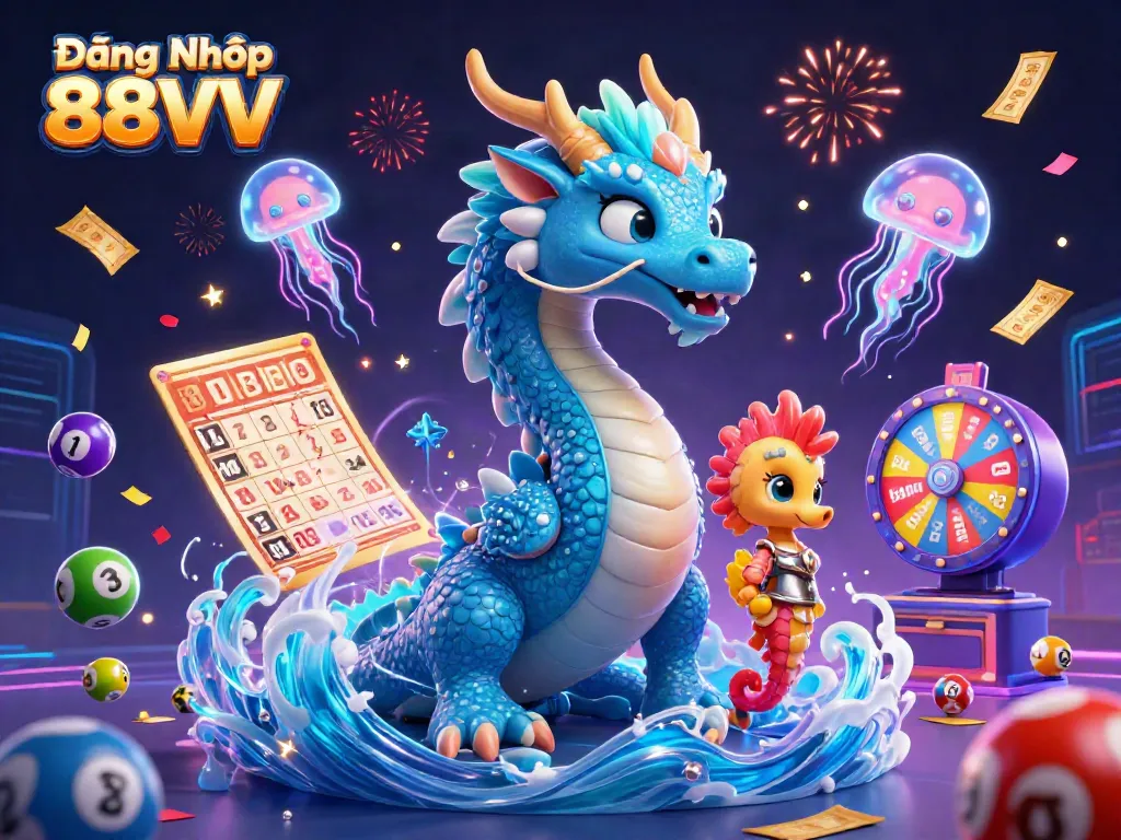 Experience excitement with Đăng Nhập 88VV, showcasing a vibrant lottery and gaming scene full of dynamic elements.