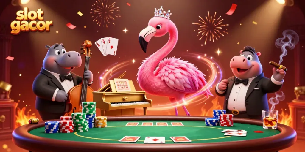 Experience the excitement of slot gacor with vibrant casino characters and game elements.