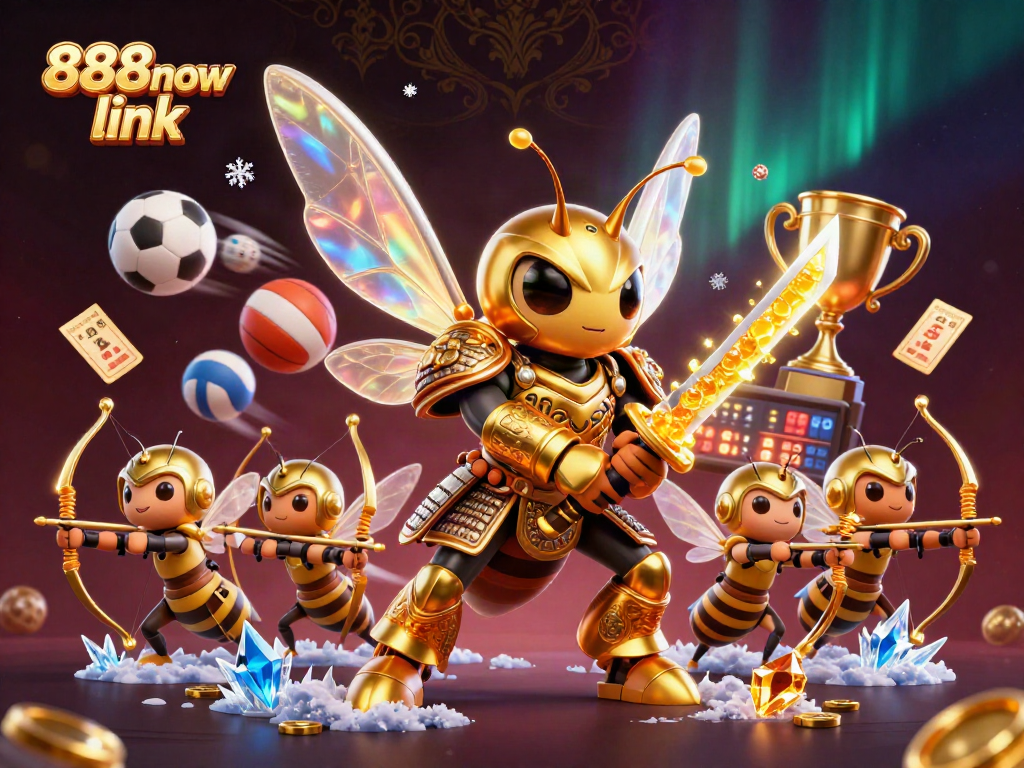 Engage with the exciting 888now link in this dynamic 3D casino scene featuring a giant samurai hornet.