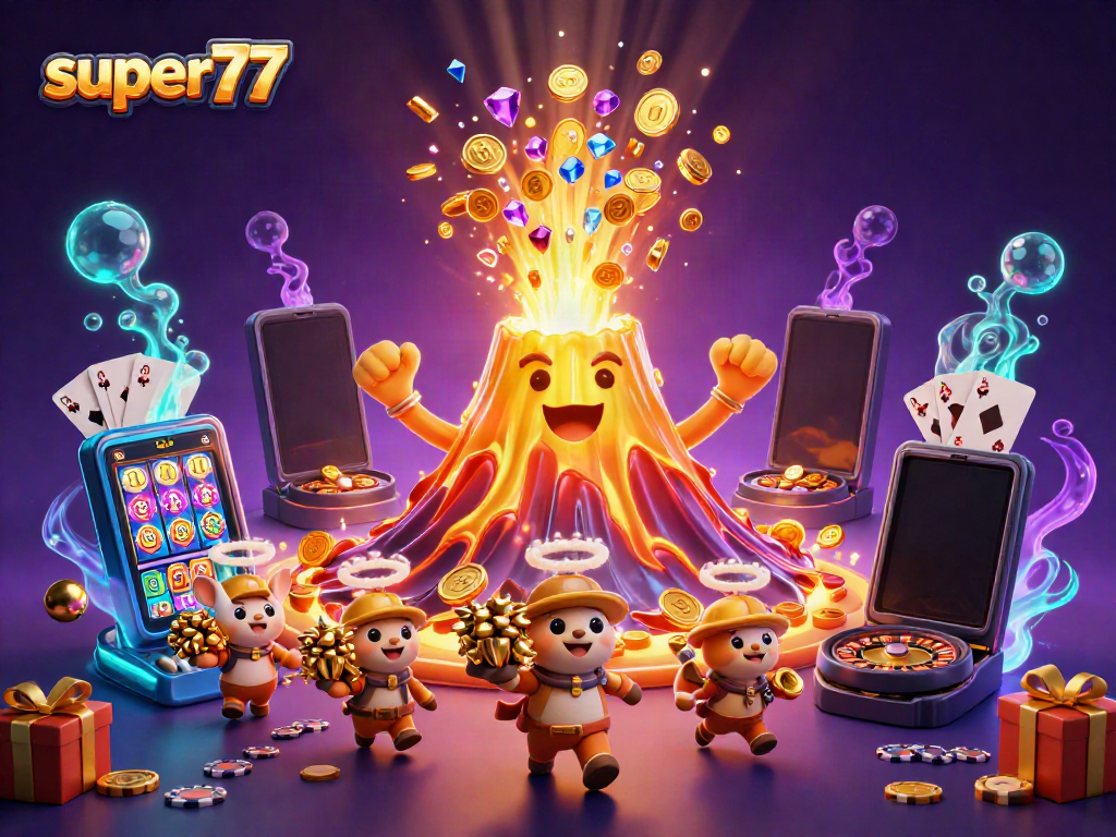 Experience the excitement of super77 with golden volcano eruptions of treasures and interactive slot games.