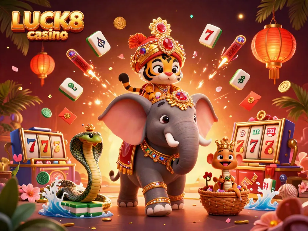 Experience the thrill of the LUCK8 casino with vibrant 3D illustrations showcasing iconic characters and elements.